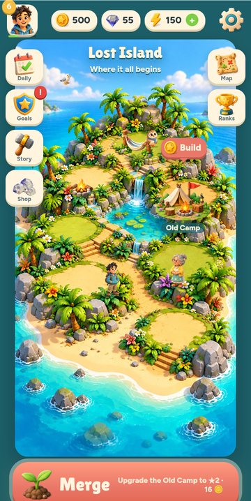 MergeVille — Lost Island home screen